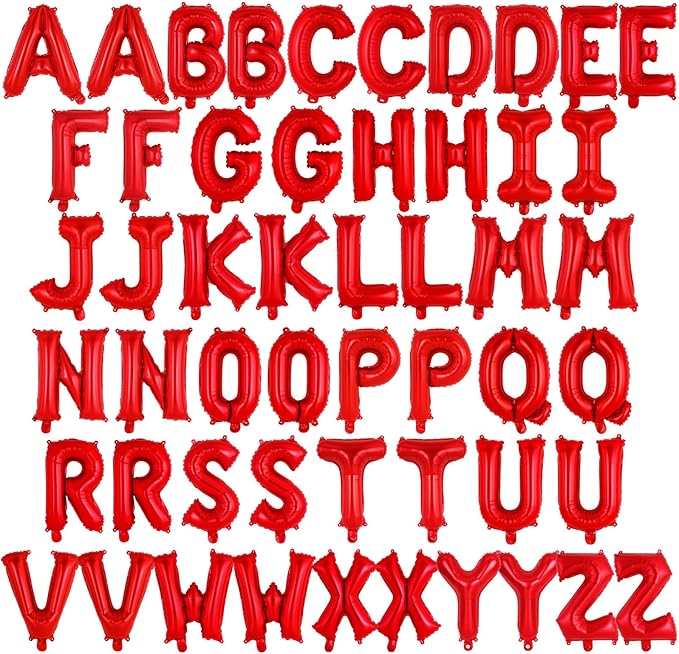 52 Pcs Red Letter Balloons,16 Inch Foil Alphabet Letter Balloons,Letter A-Z Balloon Banner Custom Phrase Balloon for Birthday Party Wedding Anniversary Decoration (Red 52pcs)