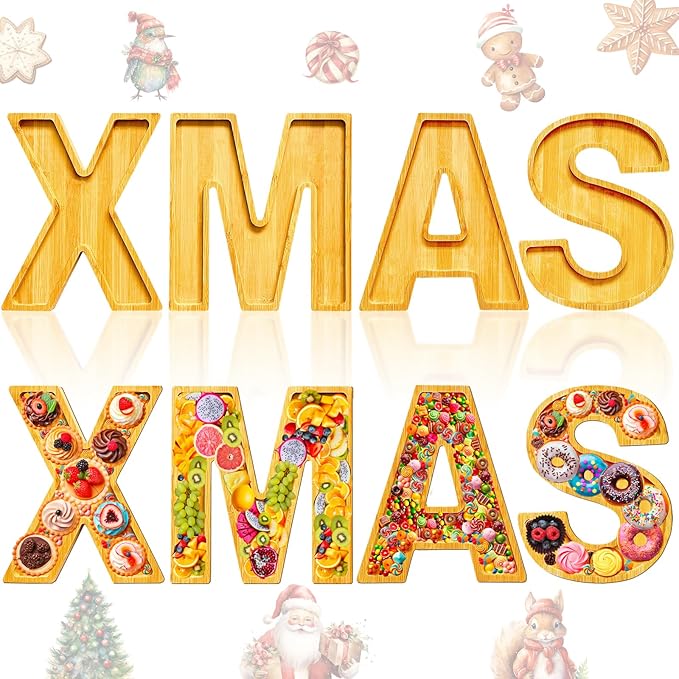 Christmas Charcuterie Boards Xmas Serving Platters Wooden Christmas Serving Trays for Food Candy Fruit Container Fillable Xmas Tabletop Serving Dish Charcuterie Boxes for New Year Party Home Supplies