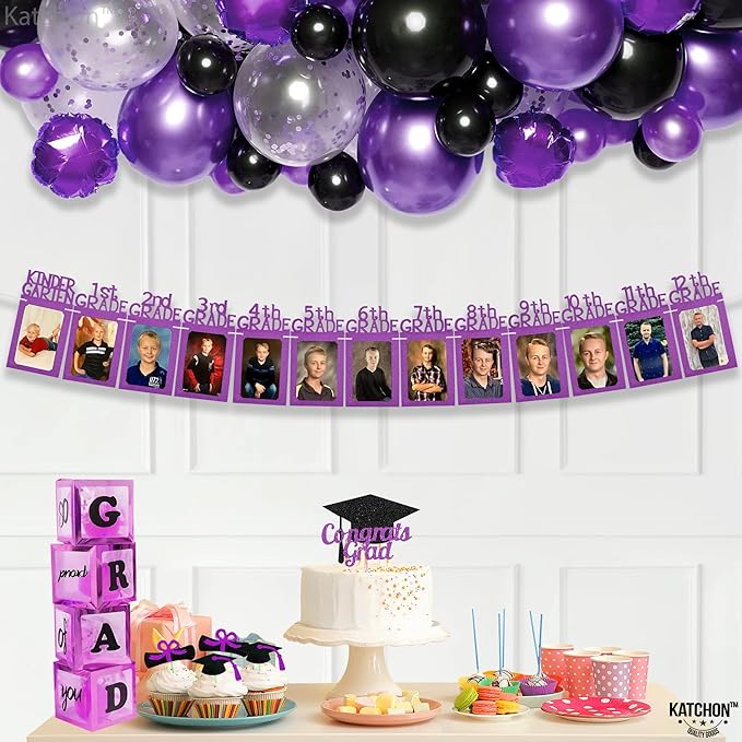 KatchOn, K-12 Grad Photo Banner 5x7 - Large, 10 Feet | Congrats Grad Banner, Purple Graduation Decorations Class of 2025 | Grad Picture Display, Graduation Decorations 2025