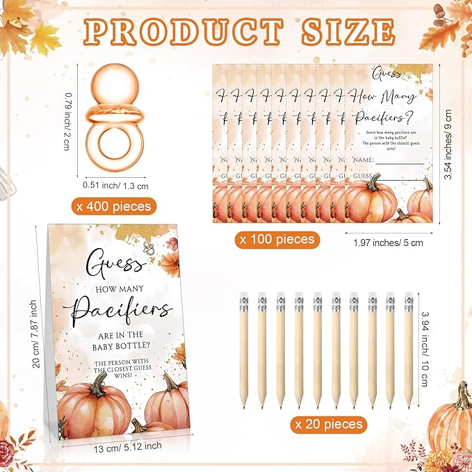 Roowest 512 Pcs Baby Shower Games Guess How Many Pacifiers Sign 100 Small Guessing Games 10 HB Pencils 750ml Milk Bottle 400 Acrylic Pacifiers Decoration for Guest Gender Reveal(Pink,Pumpkin)