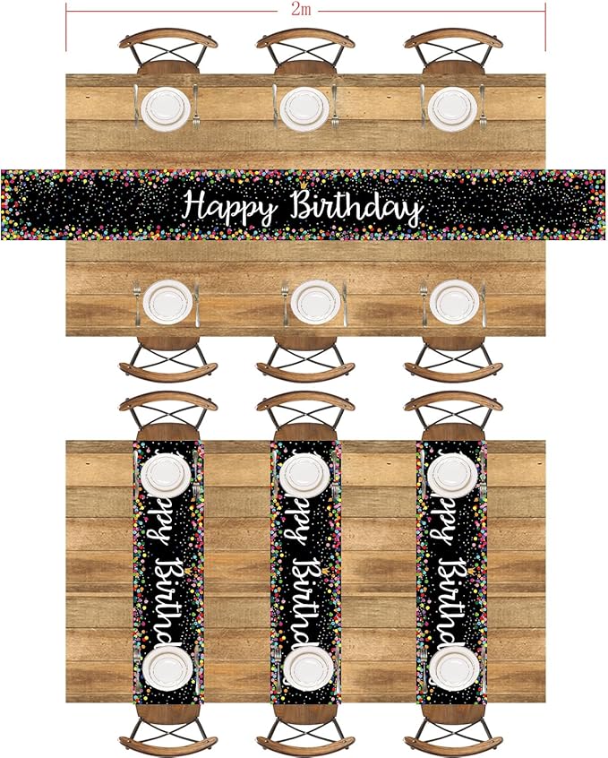 Letjolt Happy Birthday Table Runner 108 Inches Birthday Centerpieces for Tables Birth Day Party Sign Polka Dots Table Decoration, Black
