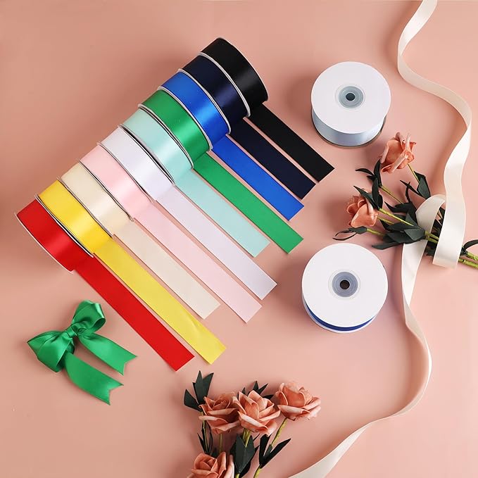 1 Inch x 25 Yards Single Face Solid Color Satin Ribbon Roll, Ribbons Great for Gift Wrapping, Crafts, Wedding Party Decoration, Hair Bows Making and Other Sewing Projects (1" X 25 Yards, Black)