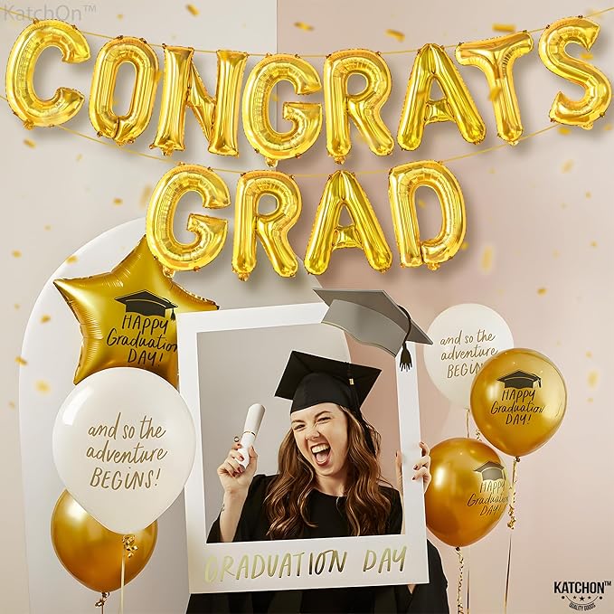 KatchOn, Gold Congrats Grad Balloons - 16 Inch | Congrats Grad Banner For Graduation Decorations 2025 | Congratulations Banner For 2025 Graduation Decorations | gold graduation balloons