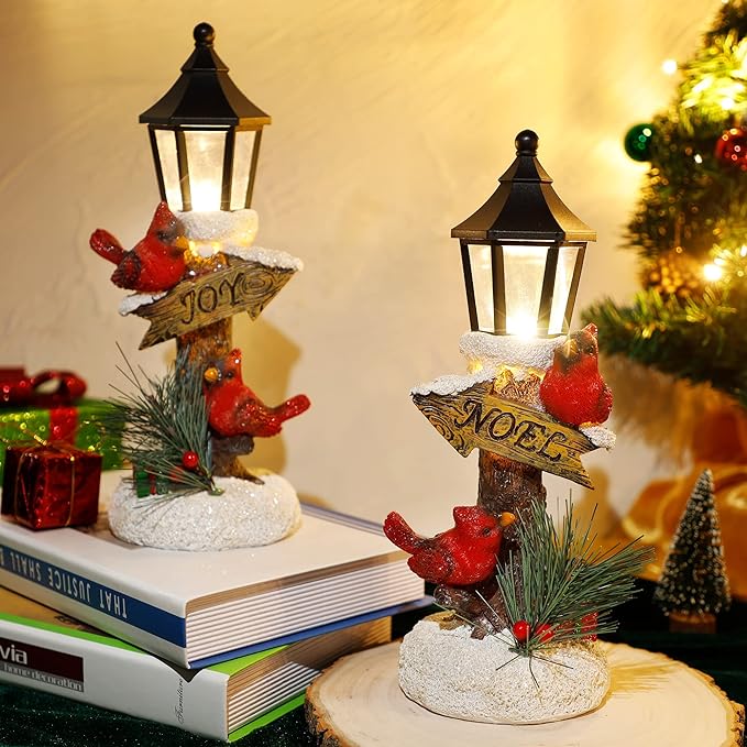 Glintoper 2 Pack Christmas Lighted Table Decorations, Tabletop Figurine, Battery Operated (Red Cardinal)