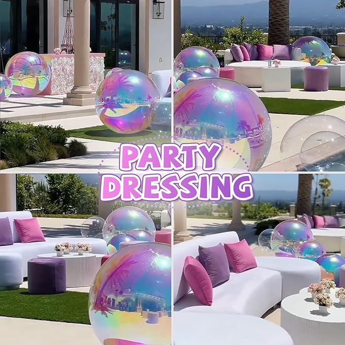 59in Inflatable Mirror Ball,Shiny Inflatable Ball Silver/Gold/Iridescent, PVC Hanging Large Disco Balls Decor for Party, Concerts, Stage, Wedding Decoration (1 Piece,Without Air Pump)