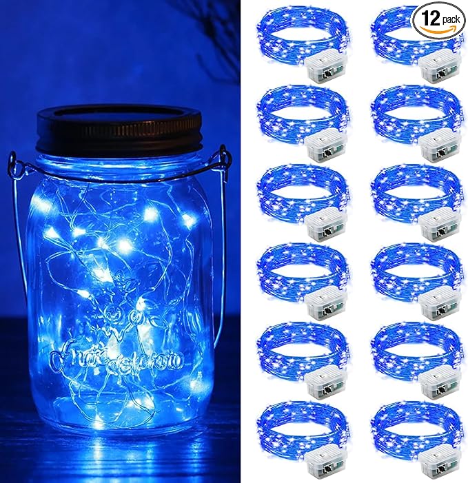 ZGWJ 12 Pack Fairy Lights Battery Operated, 7ft 20 Mini LED Fairy String Lights Silver Wire 3 Modes for DIY, Parties, Wedding, Bedroom, Halloween Christmas Decoration Blue