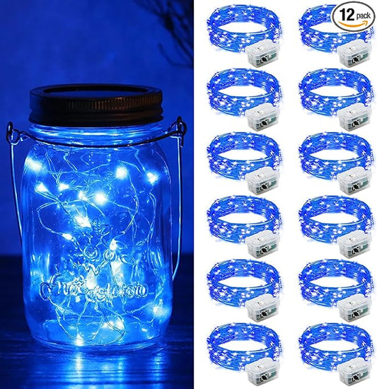 ZGWJ 12 Pack Fairy Lights Battery Operated, 7ft 20 Mini LED Fairy String Lights Silver Wire 3 Modes for DIY, Parties, Wedding, Bedroom, Halloween Christmas Decoration Blue