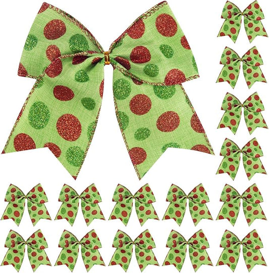 SIMISI RIBBON Christmas Tree Bows Wreaths Graland Xmas Party Decorations Red Green Polka Dot Ornaments (6 * 6 Inches, 12 Pcs)