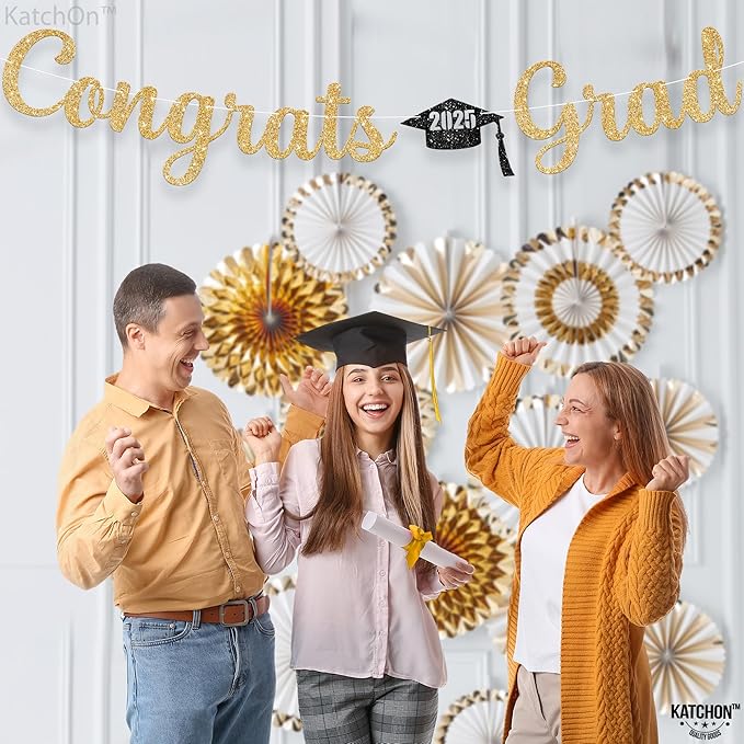 KatchOn, Glitter Gold Congrats Graduation Banner Class of 2025 - No DIY, 10 Feet | Pre - Strung Gold Grad Decorations | Congratulations Banner for Graduation Decorations 2025