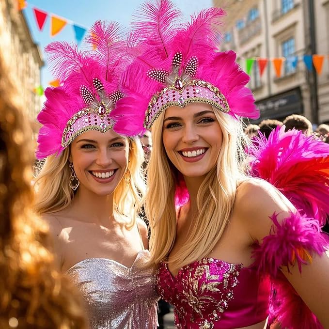 Women's Carnival Feather Headpieces Sequin Headdress for Wedding Masquerade Party Cosplay Feather Headbands