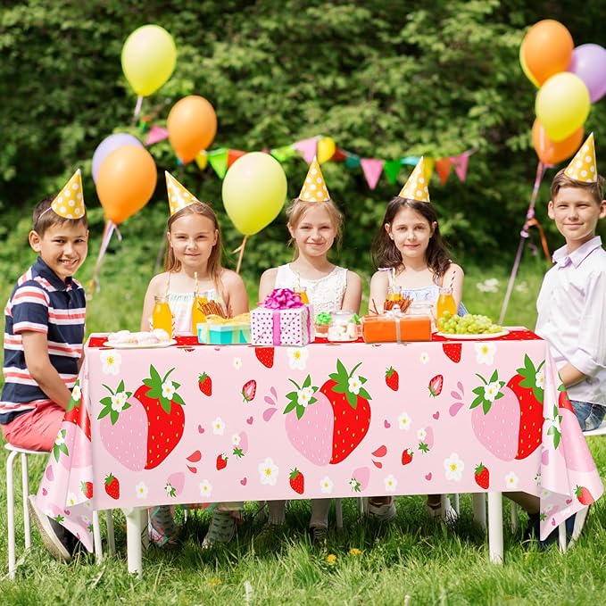WNINK 4 Pack Strawberry Tablecloths Strawberry Berry Sweet One Table Covers for Birthday Party Decoration Berry Sweet Baby Shower Party Supplies 54" x 108"