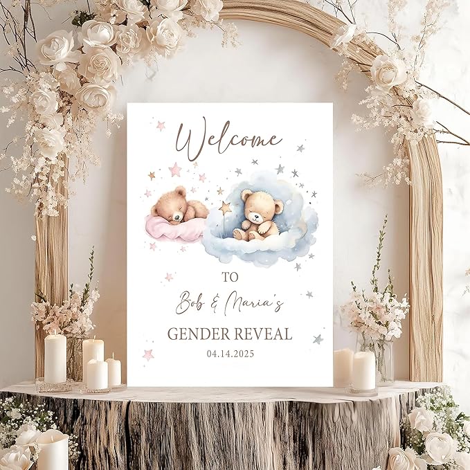 Gender Reveal Welcome Sign – Teddy Bear Balloon Theme,Personalized Teddy Bear Gender Reveal Welcome Sign, He or She Yard Sign, Boy or Girl Gender Reveal Sign, We Can Bearly Wait Gender Reveal .12