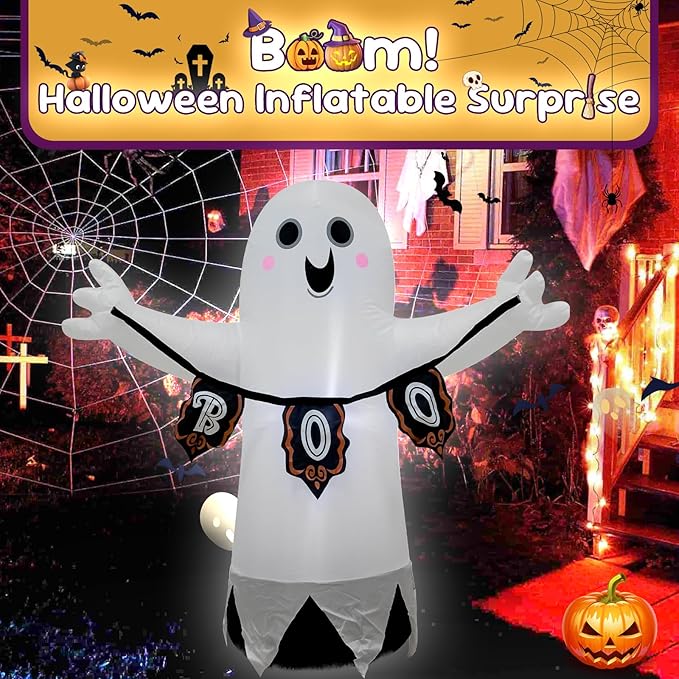 3.5FT White Ghost Halloween Inflatable Decor Halloween Blow Up Decor with LED Light Indoor Outdoor Graden Yard Party Holiday Decoration