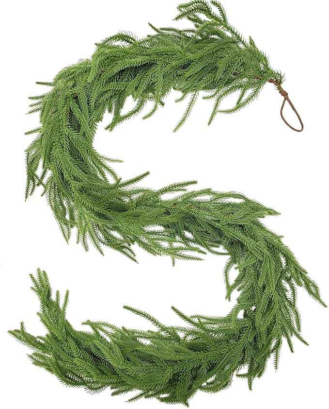 Norfolk Pine Garland Christmas Garland Set - 6FT Realistic Artificial Cedar Garland Christmas Greenery for Mantle, Staircase, Indoor/Outdoor Holiday Decor Lush Evergreen (1, 6 FT)