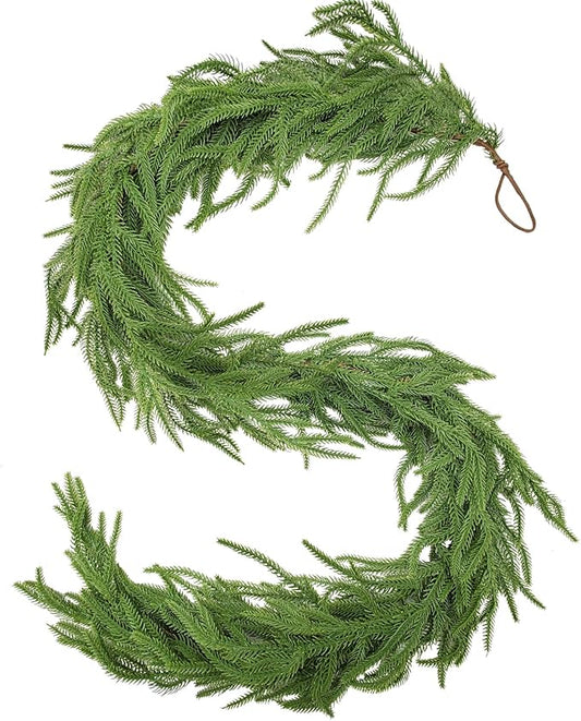 Norfolk Pine Garland Christmas Garland Set - 6FT Realistic Artificial Cedar Garland Christmas Greenery for Mantle, Staircase, Indoor/Outdoor Holiday Decor Lush Evergreen (1, 6 FT)
