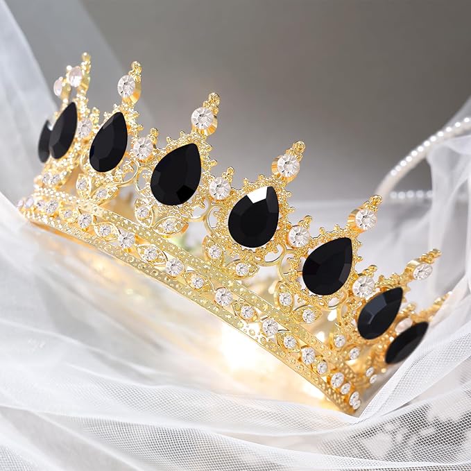 Black Crown for Women Crystal Tiara and Queen Crown for Girl Wedding Headband for Bride Hair Accessories for Costume Birthday Party Cake Decoration Prom
