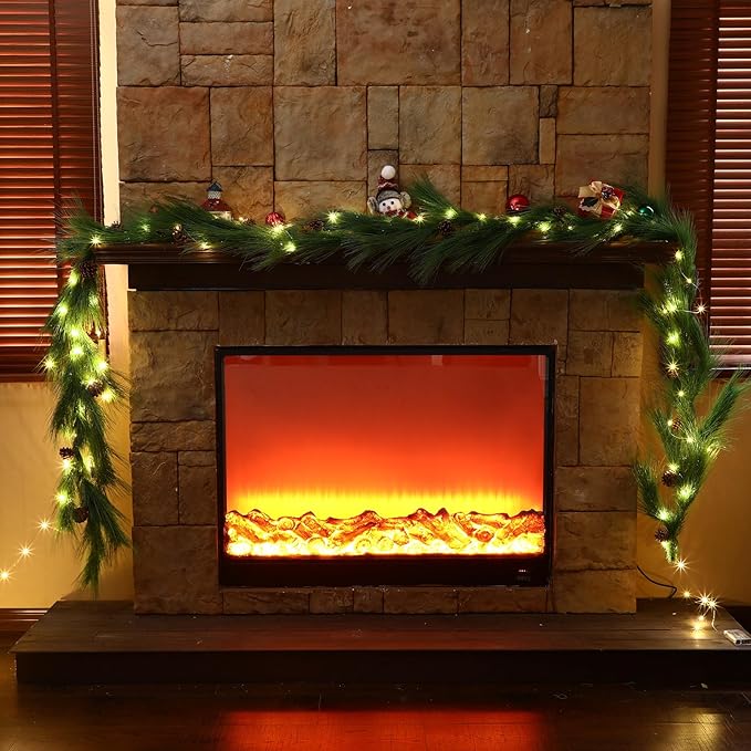 Jutom 2 Set 13.2ft Christmas Deluxe Norfolk Pine Garlands Artificial Long Needle Pine Cone Garland Realistic Xmas Cedar Garland for Holiday Mantle Table Indoor Outdoor Decor