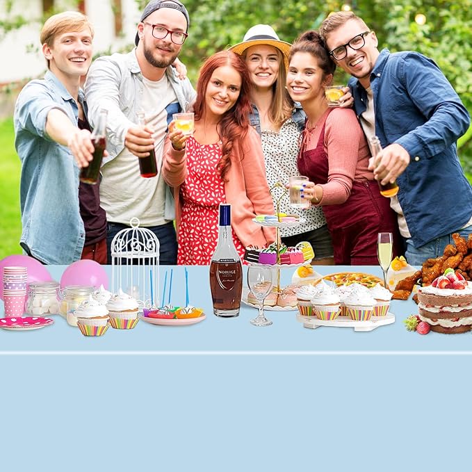 WNINK 6 Pack Light Blue Rectangular Plastic Tablecloths, Blue Disposable Table Covers 54" x 108" Baby Blue Table Cloths for Baby Shower, Birthday, Bridal Shower, Engagement Wedding Parties