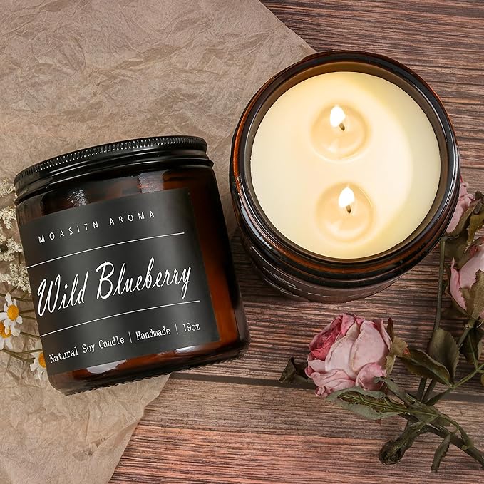 MOASITN Blueberry Large Heavenly Scented Candles for Home|19oz 100h Long Lasting Clean Burn|Natural Soy Aromatherapy Candle|2 Wick Jar Candle for Women,Men as Relaxing,Birthday,Housewarming Gifts