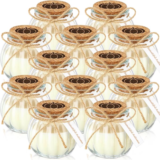 Lounsweer Set 12 Pumpkin Shaped Candles 5 oz Cute Scented Fall Pumpkin Candles Gift Farmhouse Home Table Halloween Decoration(Clear)