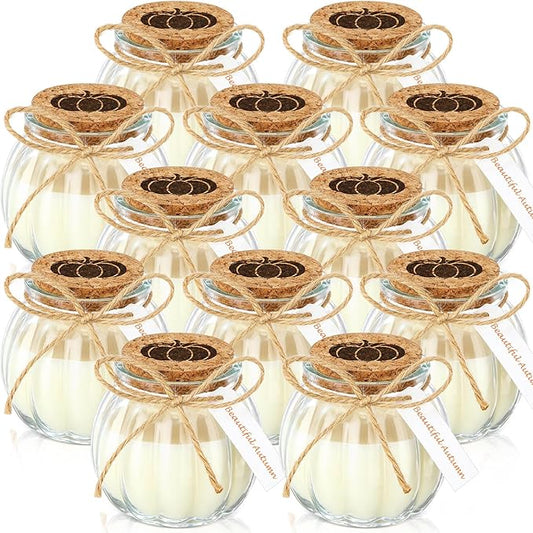 Lounsweer Set 12 Pumpkin Shaped Candles 5 oz Cute Scented Fall Pumpkin Candles Gift Farmhouse Home Table Halloween Decoration(Clear)