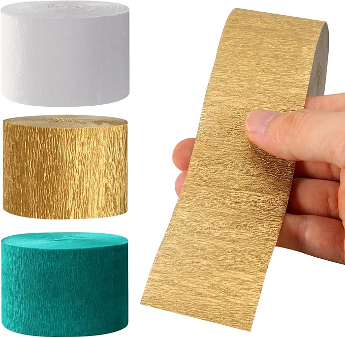 Teal-Turquoise White Gold Party-Decorations Streamers - 9 Rolls Woman Girl Birthday Crepe Tissue Paper Streamer Graduation Wedding Bachelorette Engagement Bridal Baby Shower Garland Decor Panduola