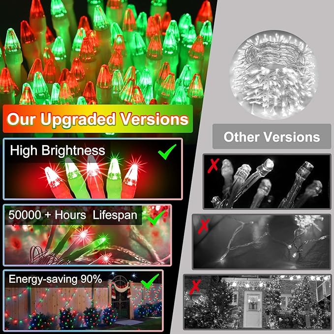 750 LED 240FT Christmas String Lights Outdoor, 12 Pro Modes and Timer Memory & Brightness, Plug in Outdoor Waterproof Clear Wire Twinkle Light for for Xmas Yard Tree Wedding Party Decor (Red & Green)