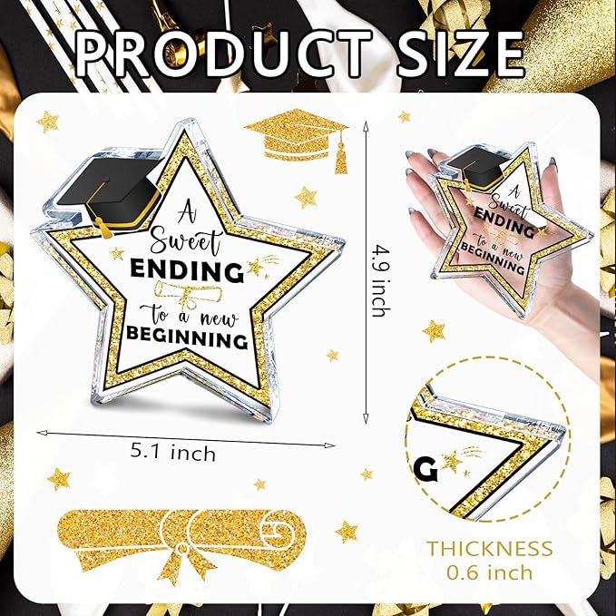 Graduation Acrylic Sign Decor Desk Sign 2025 Graduate a Sweet Ending to a New Beginning Wooden Star Shaped Sign Graduation Party Decoration Grad Gifts