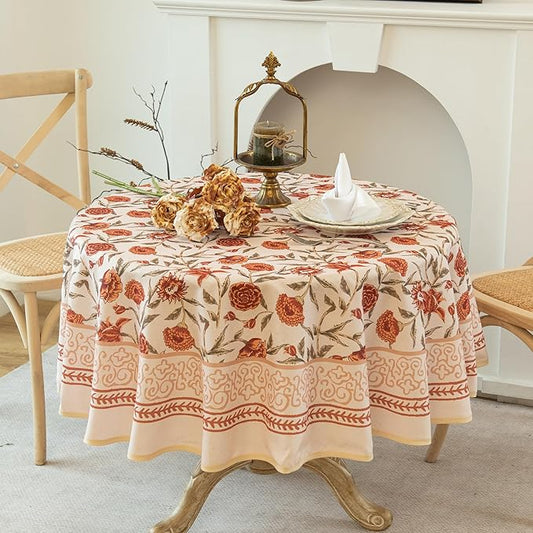 Valentine's Day Tablecloth 60" Round, Red Floral Waterproof Round Tablecloth Vintage French Style Home Decor, Elegant Floral Design, Stain Resistant, Perfect for Dining & Kitchen