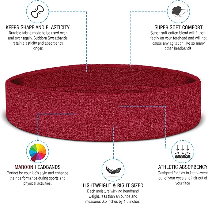 Suddora Toddlers Headbands, Sports Sweatbands for Kids, Non-Slip and Lightweight Fabric Bands for Youth Basketball, Soccer, and Tennis, Moisture-Wicking Bands for Cosplay & Costumes