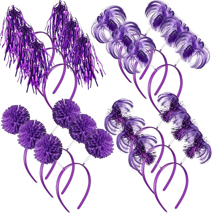 Censen 12 Pcs Christmas Pom Pom Headbands Spirit Party Headwear Tinsel Ponytails Head Bopper for Birthday Holiday
