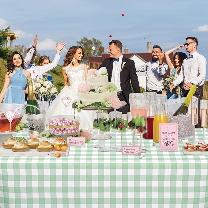 WNINK 4 Pack Sage Green Checkered Rectangular Plastic Tablecloths, Green Gingham Waterproof Disposable Table Covers 54" x 108" for Birthday, Baby Shower, Wedding, Outdoor Picnic Parties