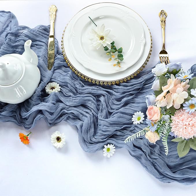6 Pack Dusty Blue Cheesecloth Table Runner 10FT Boho Cheese Cloths Gauze Fabric Table Runners 120 Inch Rustic Sheer for Wedding Birthday Party Baby Shower Centerpiece Home Decorations