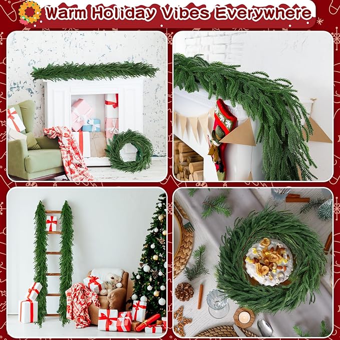 12ft 2Pcs*6ft Artificial Norfolk Pine Garland,Christmas Garland Greenery Garland for Mantle, Fireplace, Table, Wall, Window, Bedroom, Indoor Outdoor Holiday Winter Christmas Decorations (2, 6FT)