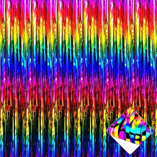 4 Pack Colorful Foil Fringe Curtain Backdrop, 3.2Ft x 9.8Ft Metallic Tinsel Foil Fringe Streamers Curtains for Party, Photo Booth Prop, Birthday, Wedding, Christmas Party Decoration Supplies