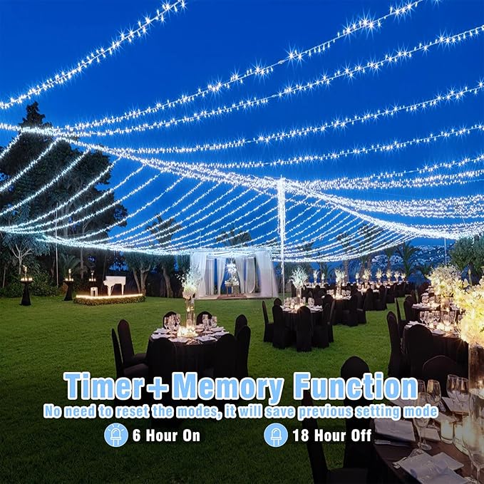 100ft White Christmas Lights Outdoor 300 LED String Lights Indoor Clear Wire Waterproof, 8 Modes Connectable Twinkle Fairy String Lights Plug in for Outside Room Bedroom Party Wedding Decorations