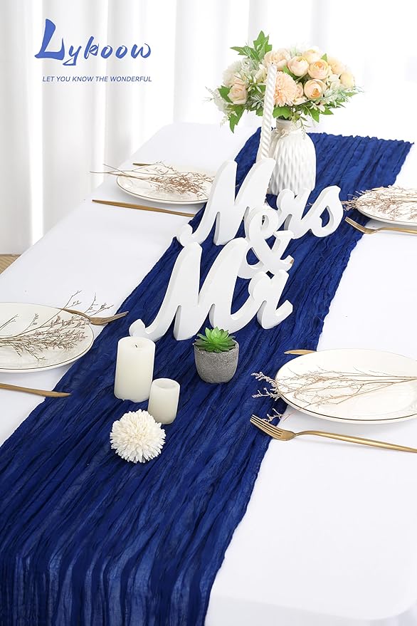 5 Packs Cheesecloth Table Royal Blue, 10Ft x 35" Dark Blue Rustic Gauze Boho Wedding Table Runner Decoration, Wedding Table Decor Table Cloth for Wedding Party Bridal Shower Table