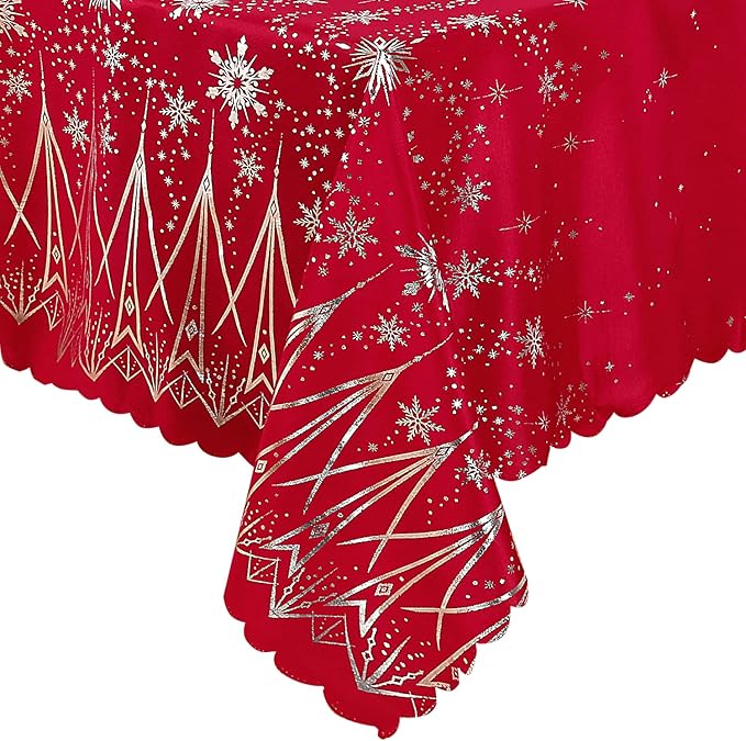 LUSHVIDA Christmas Rectangle Table Cloth – Washable Water Resistance Holiday Microfiber Tablecloth Decorative Table Cover for Banquet Party Kitchen Dining Room, 60 x 120 Inch