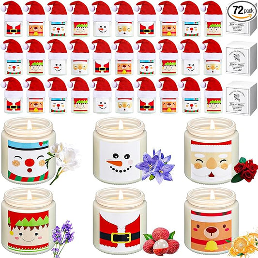 72 Pack Christmas Scented Candles Jar Set Include 36 Pcs 7oz Aromatherapy Soy Wax Candles and 36 Pcs Mini Xmas Santa Hat Holiday Table Centerpieces Gifts for Women Men Relaxing Spa