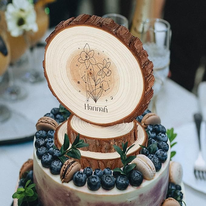 Rustic Cake Topper - Personalized Birth Flower Happy Birthday Cake Toppers with Birthflower, Happy Birthday Gifts, Wood Country Cake Toppers, Birthday Keepsake, Handmade Birthday Decorations