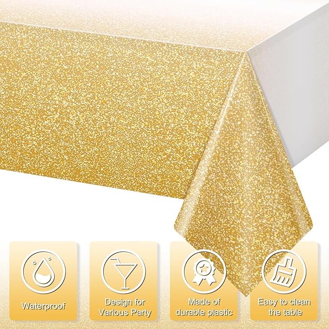 FunnyPars 3 Pack Ombre Gold Plastic Tablecloth for Parties, Gradient Yellow Gold Disposable Tablecloths for Rectangle Tables, Light Gold Table Cover for Wedding Birthday Anniversary Party, 54x108Inch