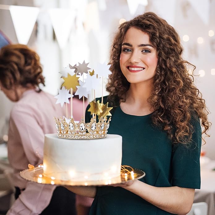 Gold Crown for Women, Crystal Queen Tiaras Headband Wedding Bridal Hair Accessories, Birthday Party Prom Cake Topper