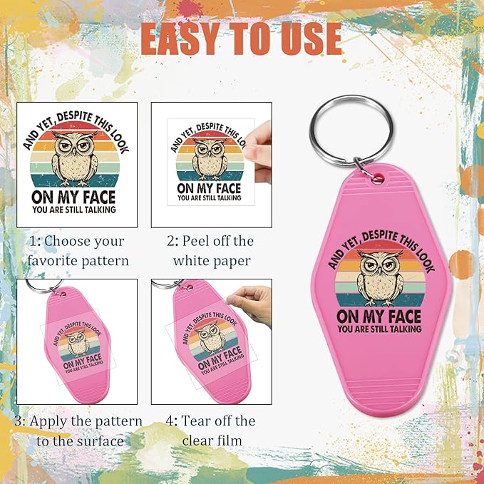 Sarcastic UV DTF Wrap Stickers - 80 Sheets Vintage Funny UVDTF Decals for Motel Keychain, Humorous Cold Rub on Transfer Stickers, DIY Hotel Keychain Blank Personalized Crafts