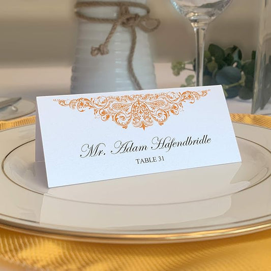 Paisley Place Cards, Orange (Choose Color), Set of 25, Pre-cut and Scored - Wedding, Party, Dinner, and Special Events - Made in the USA
