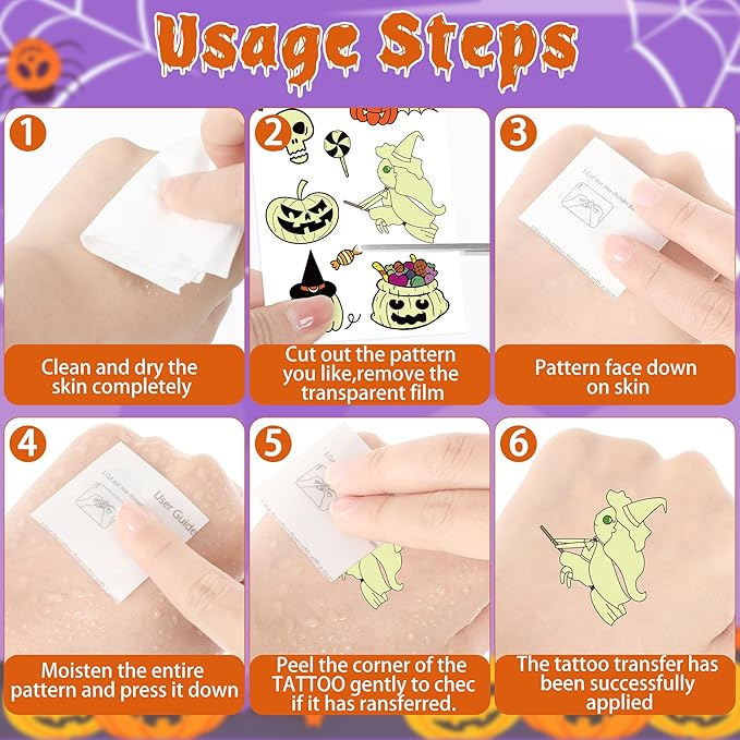 145 Styles Halloween Tattoos for Kids, 12PCS Halloween Luminous Tattoos, Glow in Dark Ghosts Pumpkin Fake Temporary Tattoos Stickers Bulk for Halloween Party Favors Accessories Supplies
