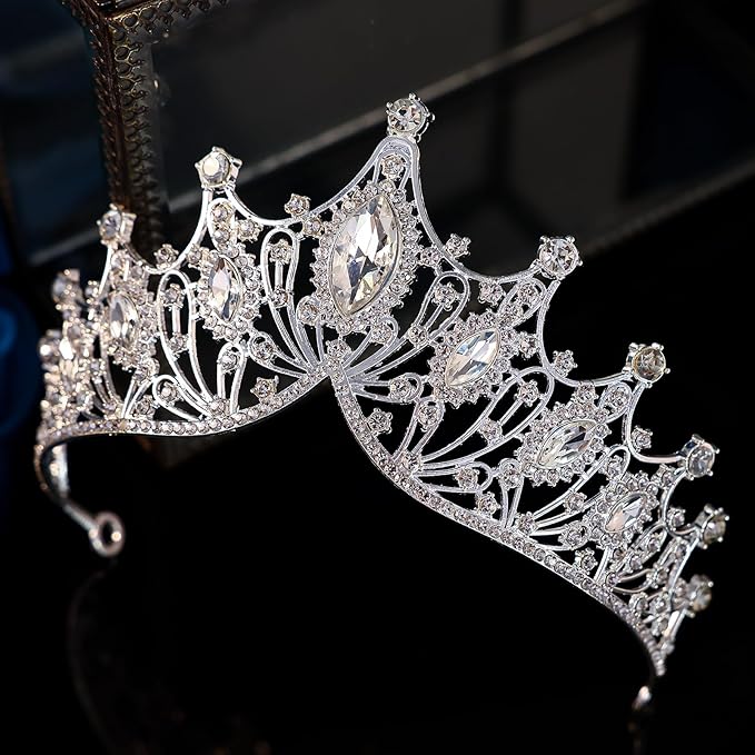 Bride Rhinestones Tiara Silver Crystal Princess Queen Crowns Headband for Women Wedding Birthday Halloween Prom Pageant Party Coming of Age Ceremony,Photo Props（HG057-Silver White）