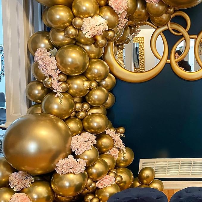 Gold Balloons Different Sizes, 113PCS Metallic Gold Balloon Garland Arch Kit 18/12/10/5 Inch Chrome Gold Helium Party Balloons Gold Metallic Latex Balloons for Birthday Baby Shower Wedding Decorations