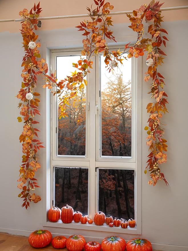 Thanksgiving Decorations - Clycaloor 13FT Fall Garland Maple Leaf, Artificial Autumn Hanging Vine Garland Thanksgiving Decor for Home Wedding Fireplace Party Christmas Halloween