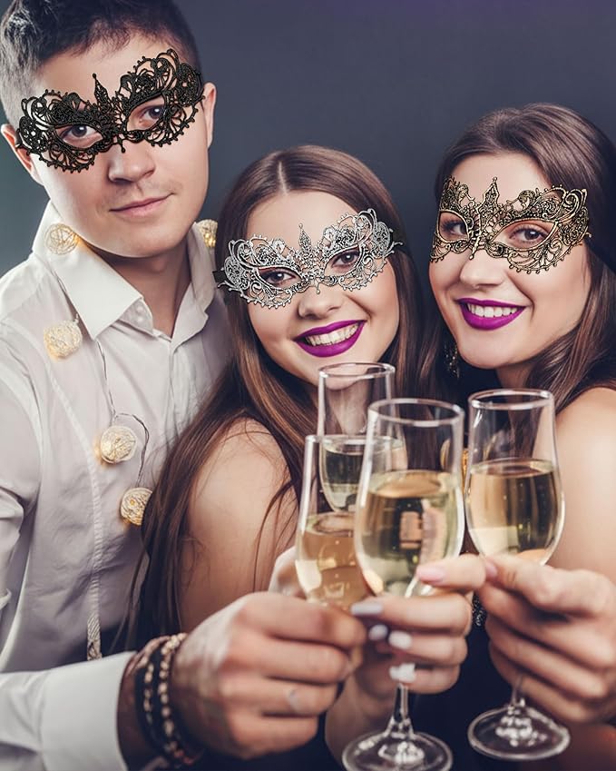 JOVITEC 6 Pieces Masquerade Mask for Women Halloween Lace Multicolored Venetian Mask for Carnival Mardi Gras Evening Prom