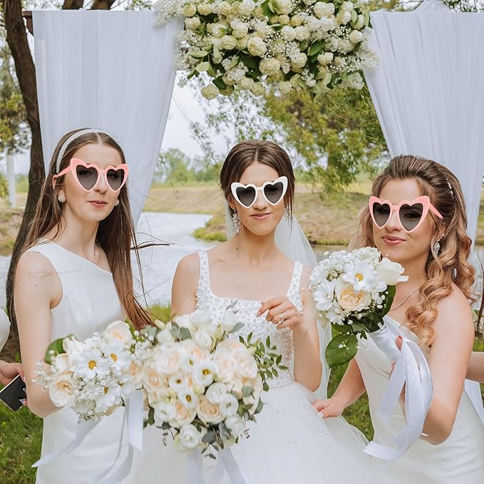 12 Pack Bachelorette Sunglasses Heart Shaped Sunglasses Vintage Heart Glasses for Women Wedding Party Decor